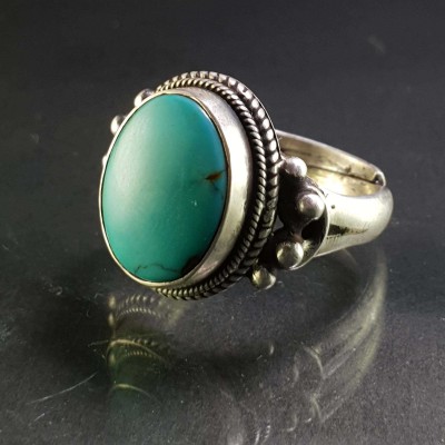 Turquoise Silver Ring [old Tibetan Turquoise]