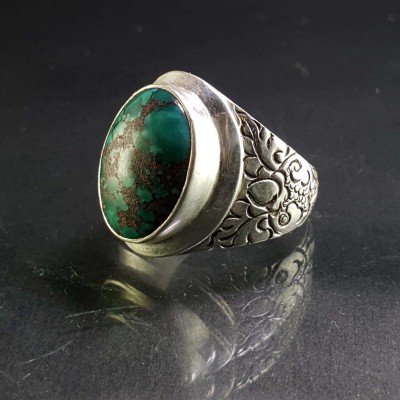 Turquoise Silver Ring [old Tibetan Turquoise]