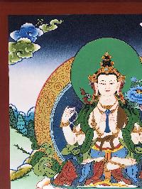 Tibetan Thangka Of Chenrezig With [real Gold], Aka [kharcheri, Avalokitesvara]