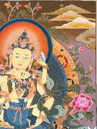 Tibetan Thangka Of Vajrasattva With Consort, [shakti], Yab-yum [light Color], Real Gold