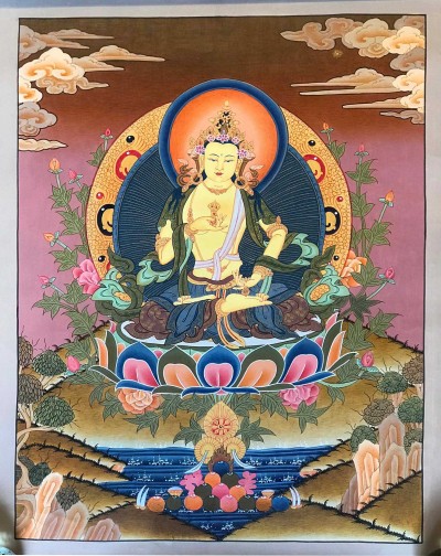 Tibetan Thangka Of Vajrasattva [light Color], Real Gold