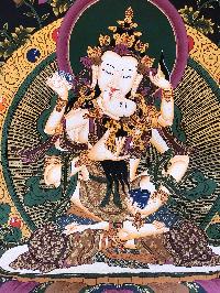 Tibetan Thangka Of Vajrasattva With Consort, [shakti], Yab-yum