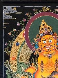 Tibetan Thangka Of Yellow Jambhala