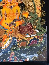 Tibetan Thangka Of Yellow Jambhala