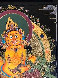 Tibetan Thangka Of Yellow Jambhala