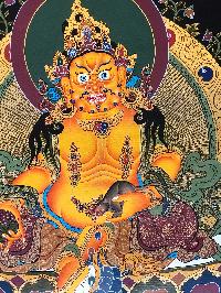 Tibetan Thangka Of Yellow Jambhala