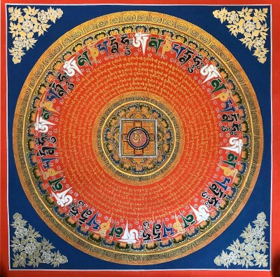 Tibetan Mantra Manda [blue On Red]