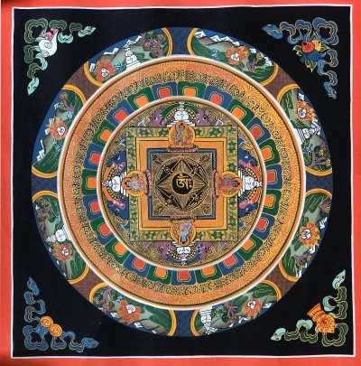 Tibetan Square Mandala With [om In The Centre]