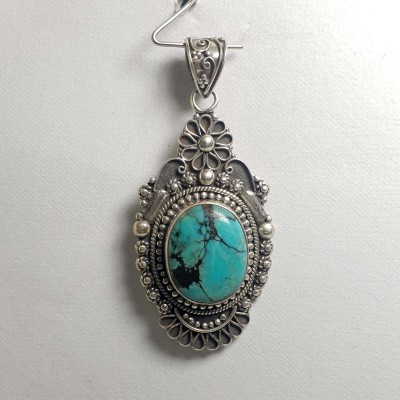 Old Tibetan Turquoise Silver Pendant