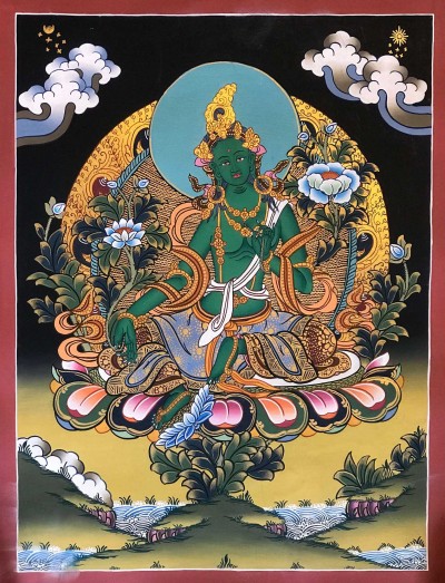 Tibetan Thangka Of Green Tara