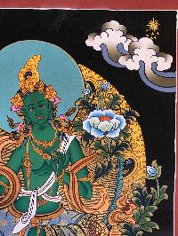 Tibetan Thangka Of Green Tara