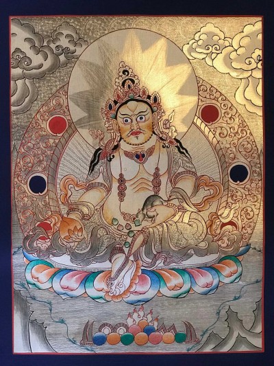 Tibetan Thangka Of Yellow Jambhala