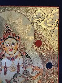 Tibetan Thangka Of Yellow Jambhala