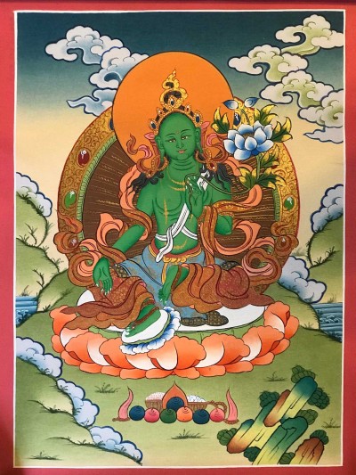 Tibetan Thangka Of Green Tara