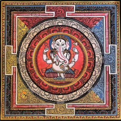 [newari] Buddhist Thangka Of Ganesh Mandala