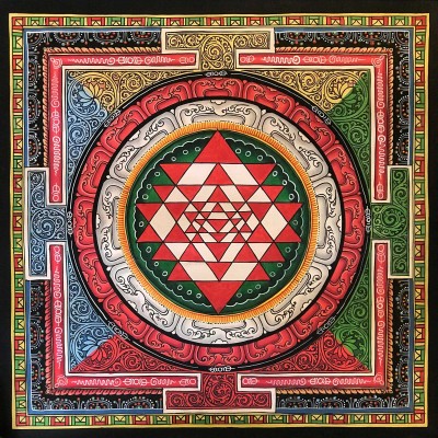 [newari] Buddhist Thangka Of Sri Yantra Mandala