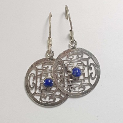 Nepali Handmade Silver Earring [lapis]