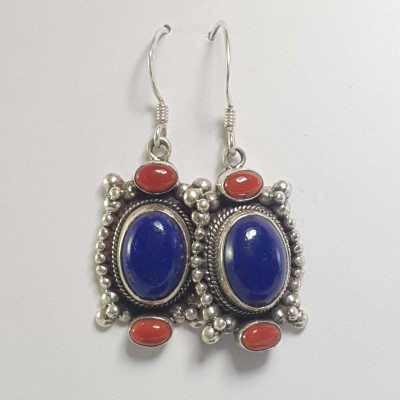 Nepali Handmade Silver Earring [lapis]