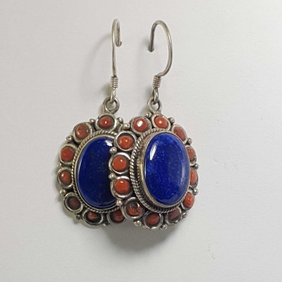 Nepali Handmade Silver Earring [lapis]