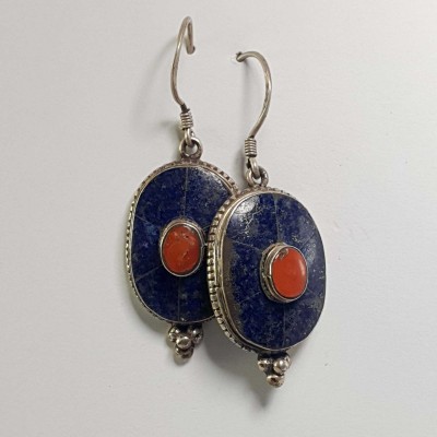 Nepali Handmade Silver Earring [lapis]