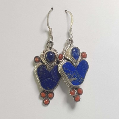 Nepali Handmade Silver Earring [lapis]