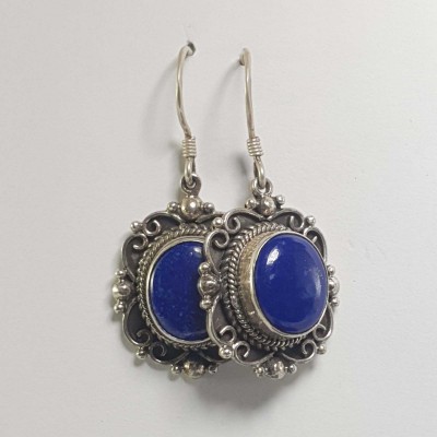 Nepali Handmade Silver Earring [lapis]