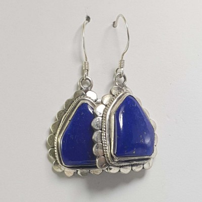 Nepali Handmade Silver Earring [lapis]