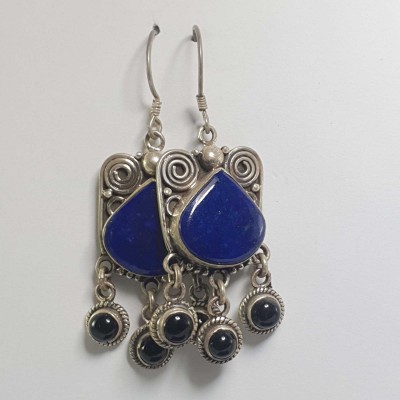 Nepali Handmade Silver Earring [lapis]
