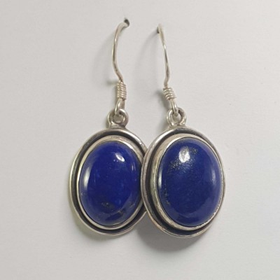 Nepali Handmade Silver Earring [lapis]