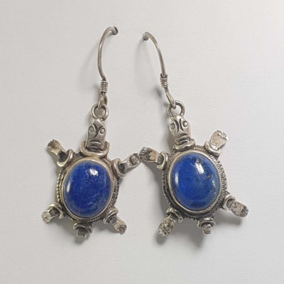 Nepali Handmade Silver Earring [lapis]