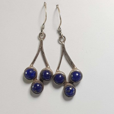 Nepali Handmade Silver Earring [lapis]