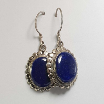 Nepali Handmade Silver Earring [lapis]
