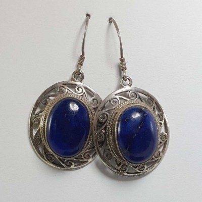 Nepali Handmade Silver Earring [lapis]