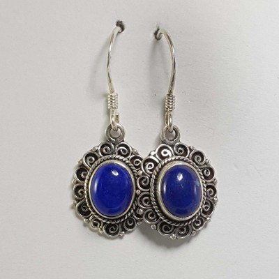 Nepali Handmade Silver Earring [lapis]