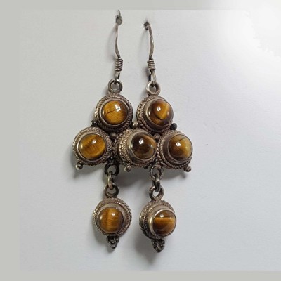 Silver Earring With [tiger Eye Stone]