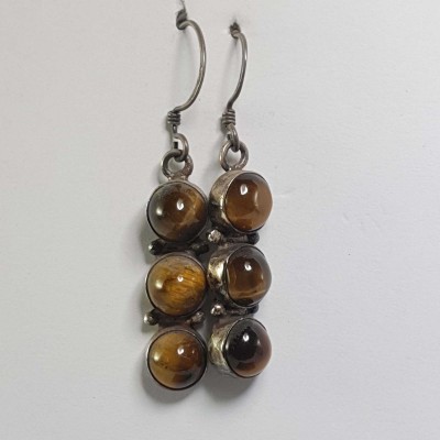 Silver Earring With [tiger Eye Stone]