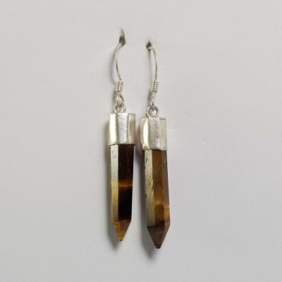 Silver Earring With [tiger Eye Stone]