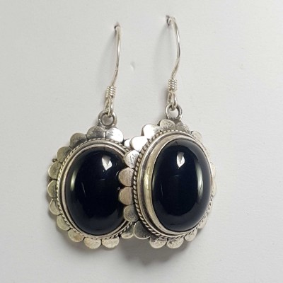 Silver Earrings With [real Onyx Stone]
