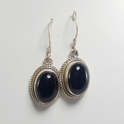 Silver Earrings With [real Onyx Stone]