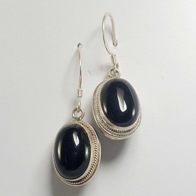 Silver Earrings With [real Onyx Stone]