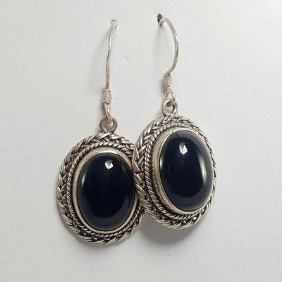 Silver Earrings With [real Onyx Stone]