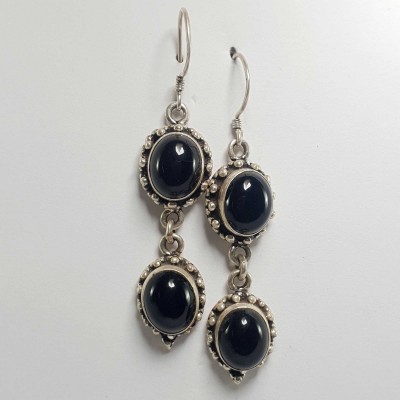 Silver Earrings With [real Onyx Stone]