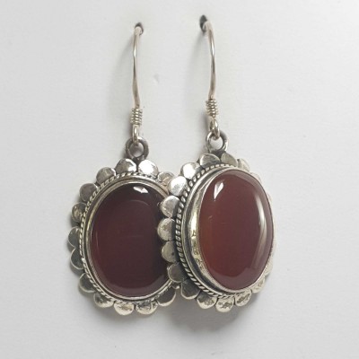 Silver Earrings With [real Onyx Stone]