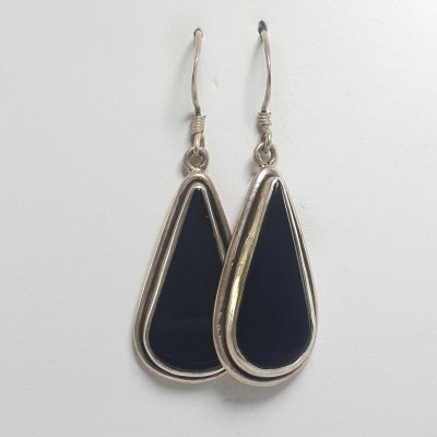 Silver Earrings With [real Onyx Stone]