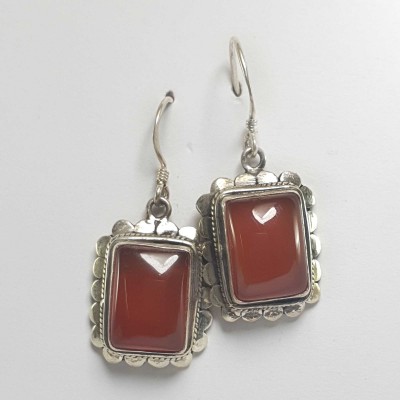 Silver Earrings With [real Onyx Stone]