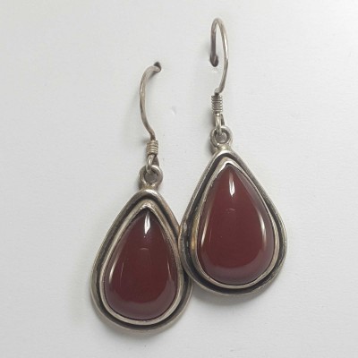 Silver Earrings With [real Onyx Stone]