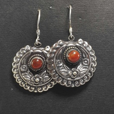 Silver Earrings With [real Coral Stone]