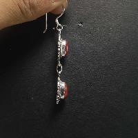Silver Earrings With [real Coral Stone]