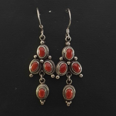 Silver Earrings With [real Coral Stone]