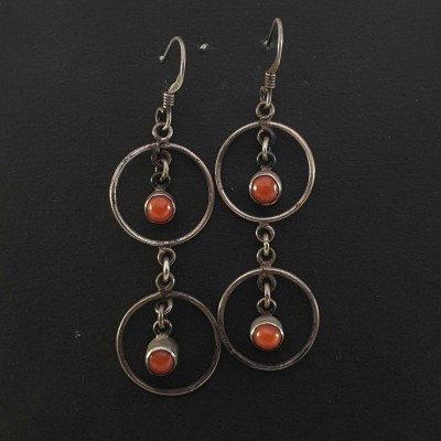 Silver Earrings With [real Coral Stone]
